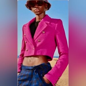 Zara Pink Tweed Cropped Jacket Size XS